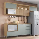 Cozinha 5 Peças 4 Portas 4 Gavetas Ripado Marquesa Nesher 100% Mdf Nature/verde