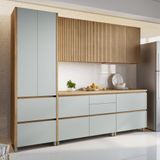Cozinha 5 Peças 8 Portas 7 Gavetas Ripado Rainha Nesher 100% Mdf Nature/verde