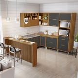 Cozinha 9 Peças Imperatriz Gourmet Ripado Canto Nesher 100% Mdf Freijó/grafite