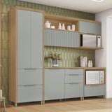 Cozinha 5 Peças 5 Portas 6 Gavetas Ripado Marquesa Nesher 100% Mdf Nature/verde