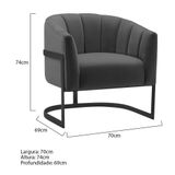 Poltrona Decorativa Sala De Estar Recepção Mavie Base De Ferro Preto Linho - Amarena Móveis Cor Cinza Escuro