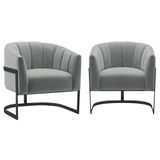 Kit 2 Poltronas Decorativas Sala De Estar Recepção Mavie Base De Ferro Preto Bouclé - Amarena Móveis Cor Cinza