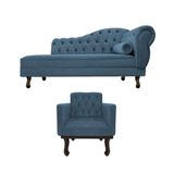 Kit Diva Recamier Diana 120cm Lado Esquerdo E 1 Poltrona Classic Linho - Amarena Móveis Cor Azul Royal