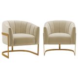 Kit 2 Poltronas Decorativas Sala De Estar Recepção Mavie Base De Ferro Dourado Suede - Amarena Móveis Cor Bege