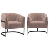 Kit 2 Poltronas Decorativas Sala De Estar Recepção Mavie Base De Ferro Preto Linho - Amarena Móveis Cor Rosê