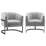 Kit 2 Poltronas Decorativas Sala De Estar Recepção Mavie Base De Ferro Preto Linho - Amarena Móveis Cor Cinza Claro