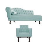 Kit Diva Recamier Diana 120cm Lado Direito E 1 Poltrona Classic Suede - Amarena Móveis Cor Azul Tiffany