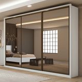 Guarda Roupa Casal Com 3 Espelhos 3 Portas De Correr 6 Gavetas 270,5cm Spazio Super Glass Móveis Lopas  Branco