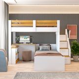 Beliche Multifuncional Solteiro Adulto Com Escrivaninha Star Office Casatema Branco/freijó