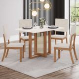 Conjunto Sala Jantar Natalí 120cm Canto Reto + 4 Cadeiras Milla Nature/off White