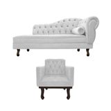 Kit Diva Recamier Diana 120cm Lado Esquerdo E 1 Poltrona Classic Suede - Amarena Móveis Cor Branco