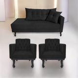 Kit Diva Recamier Azura 140cm Lado Esquerdo E 02 Poltronas Classic Suede - Amarena Móveis Cor Preto