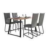 Conjunto De Mesa Retangular Com Tampo De Mdp Amadeirado Atlanta E 4 Cadeiras Mônaco Revestimento Sintético Cinza E Preto