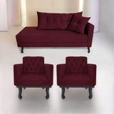 Kit Diva Recamier Azura 140cm Lado Esquerdo E 02 Poltronas Classic Suede - Amarena Móveis Cor Bordô