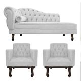 Kit Diva Recamier Diana 120cm Lado Direito E 2 Poltronas Classic Suede - Amarena Móveis Cor Branco