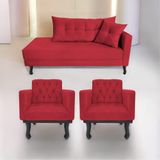 Kit Diva Recamier Azura 140cm Lado Esquerdo E 02 Poltronas Classic Suede - Amarena Móveis Cor Vermelho