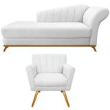 Kit Diva Recamier Vanessa 140cm Lado Esquerdo E 01 Poltrona Laura Suede Cor Branco