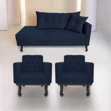 Kit Diva Recamier Azura 140cm Lado Esquerdo E 02 Poltronas Classic Suede - Amarena Móveis Cor Azulmarinho