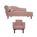 Kit Diva Recamier Diana 120cm Lado Direito E 1 Poltrona Classic Linho - Amarena Móveis Cor Rosê