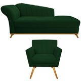 Kit Diva Recamier Vanessa 160cm Lado Direito E 01 Poltrona Laura Suede Cor Verde