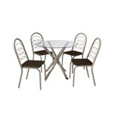 Conjunto De Mesa De Cozinha Redonda Com Tampo De Vidro E 4 Cadeiras Monika Corino Marrom Escuro E Nikel