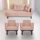 Kit Diva Recamier Azura 140cm Lado Esquerdo E 02 Poltronas Classic Suede - Amarena Móveis Cor Rosê