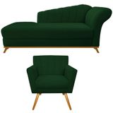 Kit Diva Recamier Vanessa 140cm Lado Esquerdo E 01 Poltrona Laura Suede Cor Verde