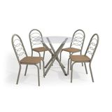 Conjunto De Mesa De Cozinha Redonda Com Tampo De Vidro E 4 Cadeiras Monika Corino Marrom E Nikel