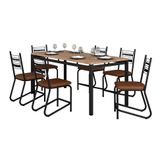 Conjunto De Mesa Retangular Com Tampo De Mdp Amadeirado Valência E 6 Cadeiras Kieve Revestimento Sintético Marrom E Preto