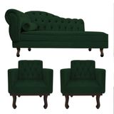 Kit Diva Recamier Diana 120cm Lado Direito E 2 Poltronas Classic Suede - Amarena Móveis Cor Verde