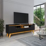 Rack Para Tv Até 70 Polegadas 2 Portas 1 Gaveta 2 Nichos Decor Móveis Bechara Preto Fosco/naturalle