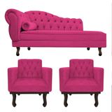 Kit Diva Recamier Diana 120cm Lado Direito E 2 Poltronas Classic Suede - Amarena Móveis Cor Pink