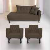 Kit Diva Recamier Azura 140cm Lado Esquerdo E 02 Poltronas Classic Suede - Amarena Móveis Cor Marrom