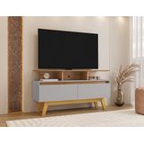 Rack Para Tv Até 50 Polegadas 2 Portas 2 Prateleiras Pés Em Madeira Maciça Rubi Móveis Bechara Cinamomo/off-white