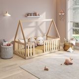 Mini Cama Montessoriana Em Madeira Maciça Com Grade E Telhado Giulia Casatema