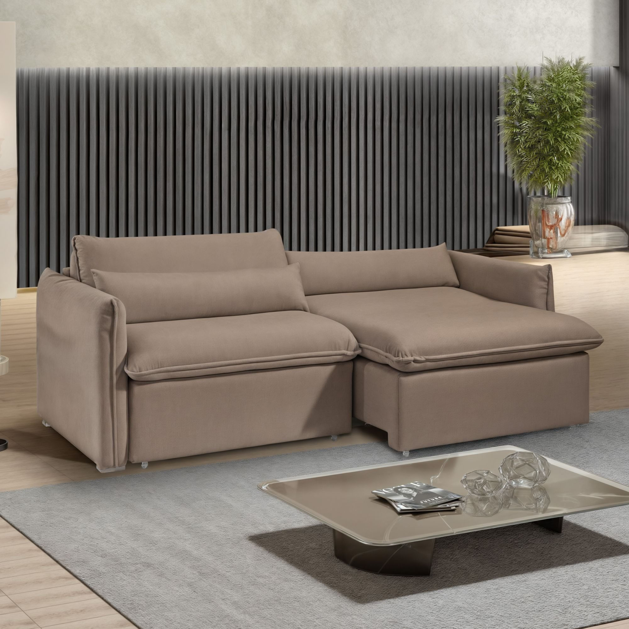 Sofá Cama Retrátil E Reclinável Aurora Bege Escuro