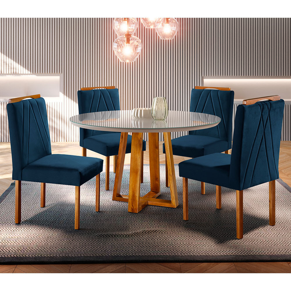 Conjunto Sala De Jantar Natalle 4 Lugares Mesa Redonda 1,0m E 4 Cadeiras Madeira Maciça Móveis Mundial