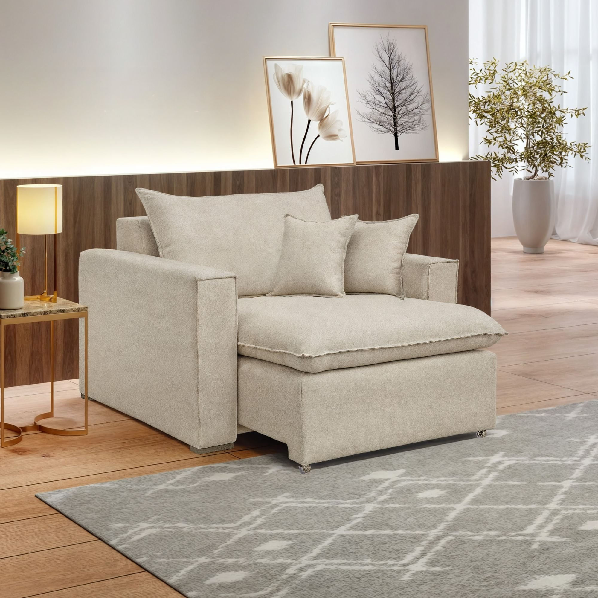 Poltrona Retrátil 100cm Barcelona Bege Claro