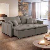 Sofa Cama Retratil E Reclinavel 220cm Detroid Yescasa Bege Escuro