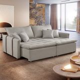 Sofá Cama Retrátil e Reclinável 220cm Detroit Yescasa Linho/Gelo