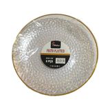 Kit 6 Pratos Jantar Redondo Acrílico Borda Dourada 25cm