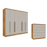 Guarda-roupa 6 Portas Portugal E Comoda 5 Gavetas Premium Espresso Móveis Cinamomo/off White