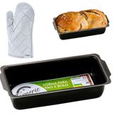 Assadeira De Pão Retangular Antiaderente 2l + Luva Térmica