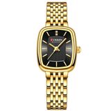 Relógio De Pulso Quartzo Feminino Design Elegante Strass Pulseira Em Aço Inoxidavel Preto Dourado