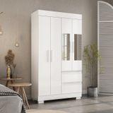 Guarda-roupa Solteiro 99,80cm 4 Portas Com Espelho E 2 Gavetas Chantrieri Espresso Móveis Branco