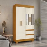 Guarda-roupa Solteiro 99,80cm 4 Portas Com Espelho E 2 Gavetas Chantrieri Espresso Móveis Cinamomo/off White