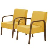 Kit 2 Poltronas 1 Lugar Luna Braço Madeira Amarelo