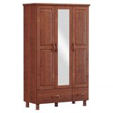Roupeiro 3 Portas 2 Gavetas Com Espelho Bronze Imbuia