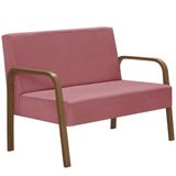 Poltrona 2 Lugares Jade Braço Madeira Suede Rosa