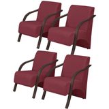 Kit 4 Poltronas 1 Lugar Vênus Pé Madeira Bordô